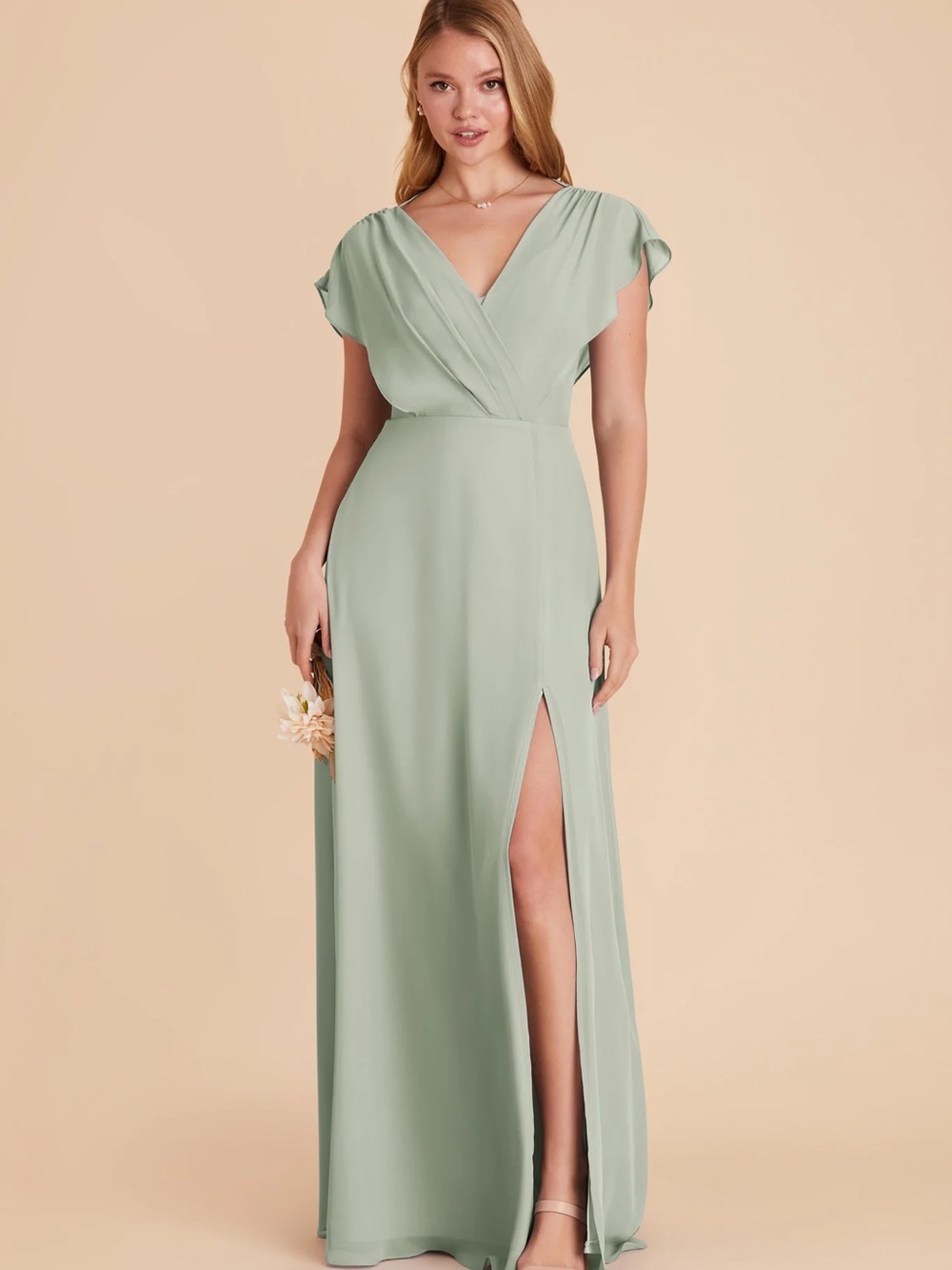 Birdy Grey Sage Green Wrap V-Neck Maxi Dress with Slit